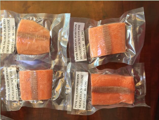 Frozen wild caught pink salmon portions